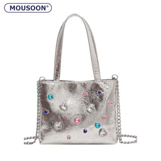 MOUSOON กระเป๋าสะพายไหล่สตรี Rhinestone y2k Spice Girl Gems กระเป๋าถือโซ่