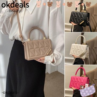 Okdeals กระเป๋าสะพายไหล่ กระเป๋าถือ หนัง PU ลายสก๊อต สีพื้น สําหรับสตรี