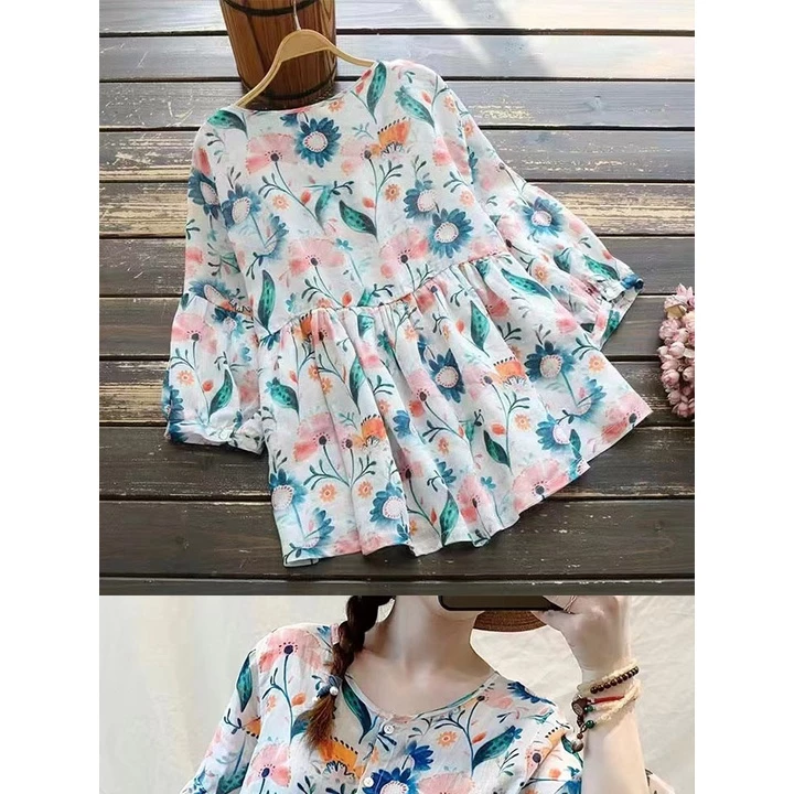 เสื้อครอปแขนตุ๊กตาลายดอกไม้ thumbnail 7