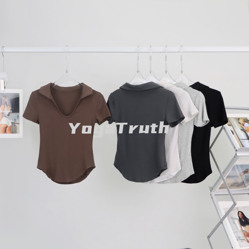 【YOGATRUTH】เสื้อยืดแขนสั้น คอปก รูปตัว U เซ็กซี่ เหมาะกับการเล่นโยคะ เต้นรํา สําหรับผู้หญิง ราคา ถูกที่สุด ดีลบีเคเค แกลเลอรีภาพที่ 2