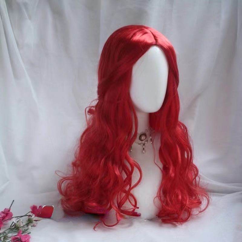 วิกผมยาวหยิกตรง คอสเพลย์สังเคราะห์ สีแดง ทนความร้อน สําหรับผู้หญิง และผู้ชาย - รูปที่ 5
