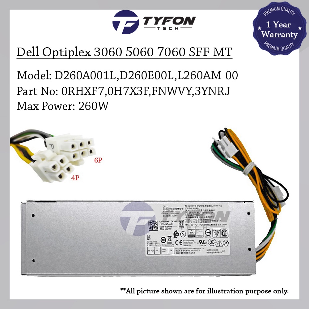 Dell Optiplex 3060 5060 7060 3070 SFF MT Power Supply PSU 260W (6 Pin) L260EBM-00 L260AM-00 (ตกแต่งใ