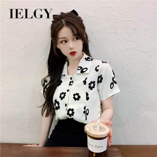 IELGY เสื้อเชิ้ต แขนสั้น ทรงหลวม เข้ากับทุกการแต่งกาย สไตล์เรโทร สําหรับผู้หญิง