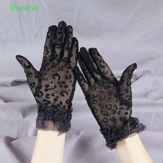 Bluevelvet ถุงมือสั้น ผ้าเชียร์ ลายเสือดาว สไตล์เกาหลี