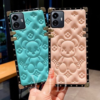 Yjd เคสโทรศัพท์มือถือหนัง ขอบตรง กันกระแทก ลายหมีน้อย สําหรับ Vivo Y77 Y35 Y22 Y16