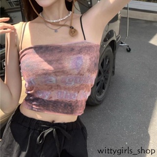 Wittygirls-shop_ เสื้อกล้าม พิมพ์ลาย สีชมพู แฟชั่นฤดูร้อน สําหรับผู้หญิง