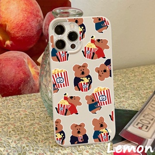 Lemon  - Glossy khaki color soft shell South Korean ins cartoon persimmon bear is suitable for mobile phone case model 14pro/14promax/13/13pro/13promax/11/12/12pro/12promax/XR/XSMAX/7P/8P/MINI