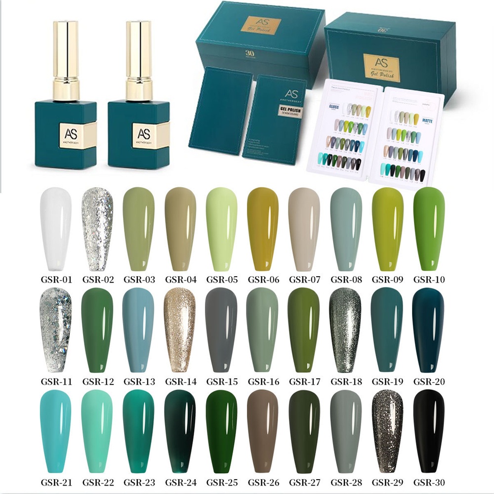 สีเจล โทนสีเขียว สวยๆ GSR Set สีทาเล็บ AS 15ml. ยาทาเล็บ สต๊อคแน่นๆ AS สีเจล สีทาเล็บ รหัส GSR 01-30