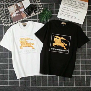 [Official]BURBERRI BROWN HORSE BICOLOR GOLD EUROPEAN AMERICAN GOLD LOOSE SHORT SLEEVE T-SHIRT SUMMER SWEAT-ABSORBING