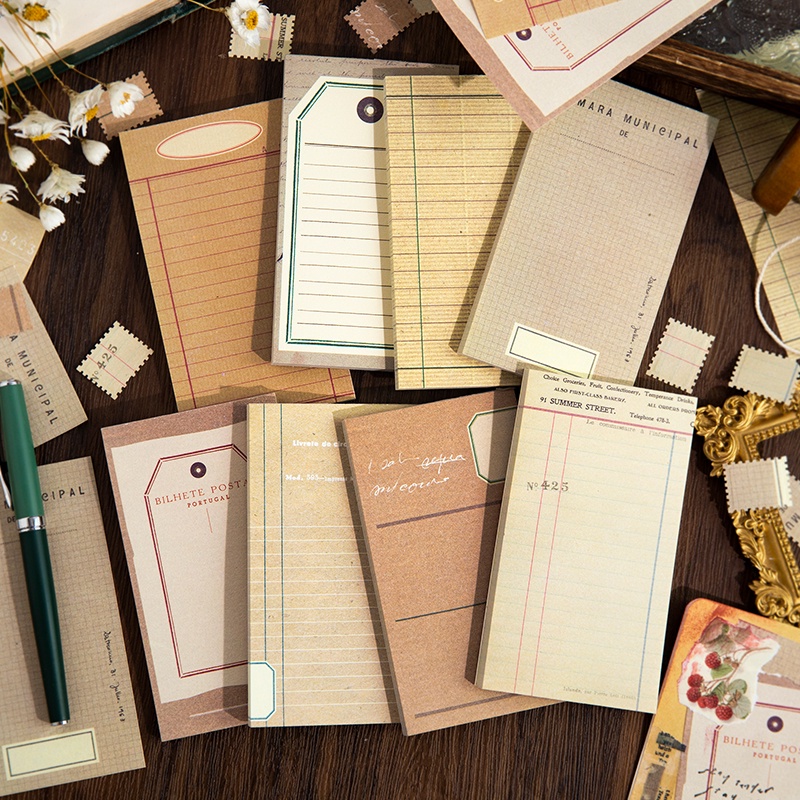 Journal Go 50 แผ่น Vintage Basic Memo Pads วัสดุกระดาษ Junk Journal Scrapbooking การ์ด Retro พื้นหลั