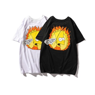 [Ready Stock]OW Flame Simpson classic unisex cotton t shirt casual printed T-shirt_02