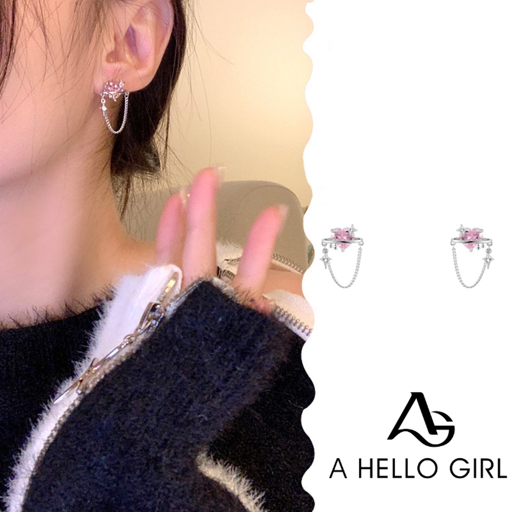 A HELLO GIRL ใหม่ ต่างหูเงิน 925 รูปหัวใจ เครื่องประดับสตรี