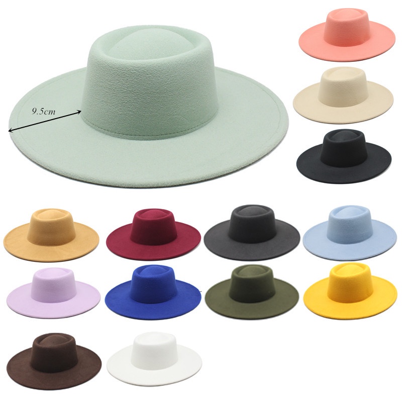 คลาสสิกสไตล์อังกฤษ 9.5 ซม.กว้าง Brim Fedora หมวกสําหรับผู้หญิงแฟชั่นฤดูใบไม้ร่วงฤดูหนาว Felt หมวกแจ๊สหมวก