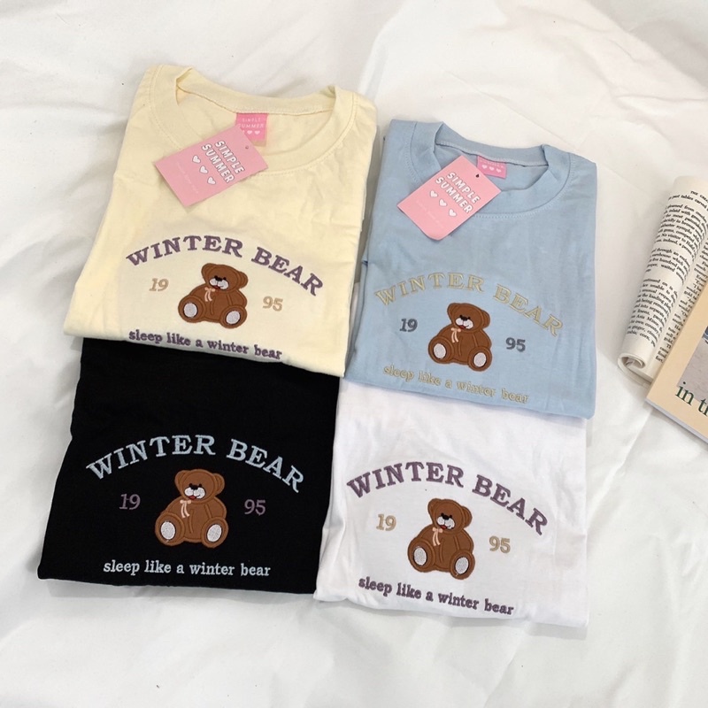 S043 เสื้อยืด oversize ผ้าคอตตอน ปัก WINTER BEAR