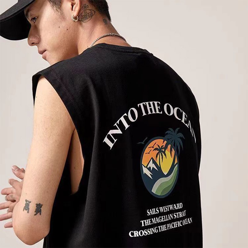 YIPINYOUYOU  2023 ผู้ชายใหม่ผ้าฝ้ายแขนกุดเสื้อยืดแฟชั่นหลวมผู้ชายเสื้อกั๊กเสื้อยืดวันหยุดชายหาด - รูปที่ 2