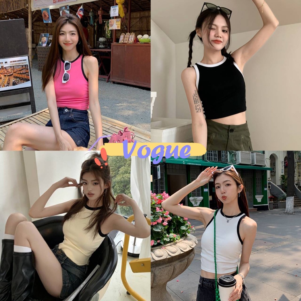 Vogue พร้อมส่ง เสื้อกล้ามไหมพรม ผ้านิ่มดีเทลจั๊มเอวข้าง น่ารัก (0590) -C