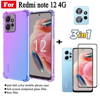 3 in 1 Redmi Note 12 4G 5G 12 11 Pro Plus Pro+ 5G 11S กระจกนิรภัยกันรอยหน้าจอ แบบเต็มจอ พร้อมเคสซิลิโคน กันกระแทก