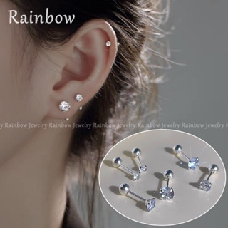 【Rainbow】ต่างหูเงินสเตอร์ลิง S925 ประดับเพทาย แบบเกลียว สไตล์เกาหลี สําหรับผู้หญิง และผู้ชาย 1 คู่