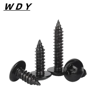m3m3.5m4m5m6 สกรูหัวร่มสีดำ สกรูเกลียวปล่อยชุปดำ หัวร่มแฉก Truss Head Self Tapping Screw black【HJC-4B】