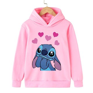 เสื้อกันหนาว เสื้อฮู้ดดี้ พิมพ์ลายการ์ตูน Stitch น่ารัก สไตล์ฮิปฮอป สตรีท แบบสวมหัว สําหรับเด็ก