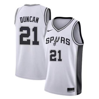 เสื้อกีฬาบาสเก็ตบอล NBA ของแท้ สําหรับผู้ชาย #San Antonio Spurs #21 เสื้อกีฬาแขนสั้น ลายทีม Duncan Hot Pressing สไตล์เรโทร