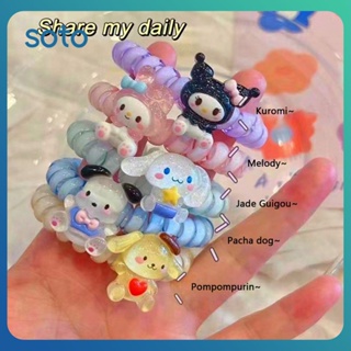 ♫Sanrio แหวนผมการ์ตูน Kuromi My Melody Pom Pom Purin Hello Kitty Pochacco สร้อยข้อมือสายโทรศัพท์แถบคาดศีรษะ Dual-Purpose