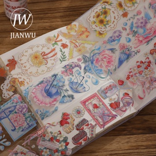 Jianwu เทปเลเซอร์คริสตัล PET ลายดอกไม้ สไตล์วินเทจ ขนาด 60 มม.*200 ซม. สําหรับตกแต่งสมุดภาพ เครื่องเขียน DIY