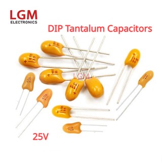 ตัวเก็บประจุแทนทาลัม DIP 25V 1UF 2.2UF 3.3UF 4.7UF 10UF 22UF 33UF 47UF 100UF 10 ชิ้น