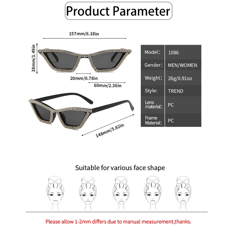 🌟ข้อเสนอ🌟แว่นตากันแดด ทรงสามเหลี่ยม ประดับเพชร แฟชั่นยุโรป และอเมริกา - รูปที่ 7