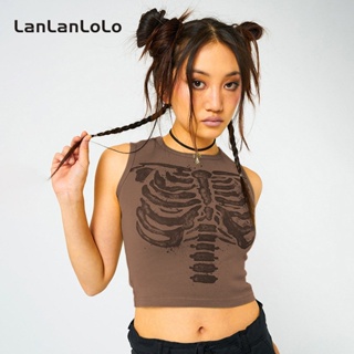 Lanlanlolo เสื้อกล้ามลําลอง คอกลม แขนกุด พิมพ์ลาย ทรงสลิมฟิต สําหรับสตรี 2023