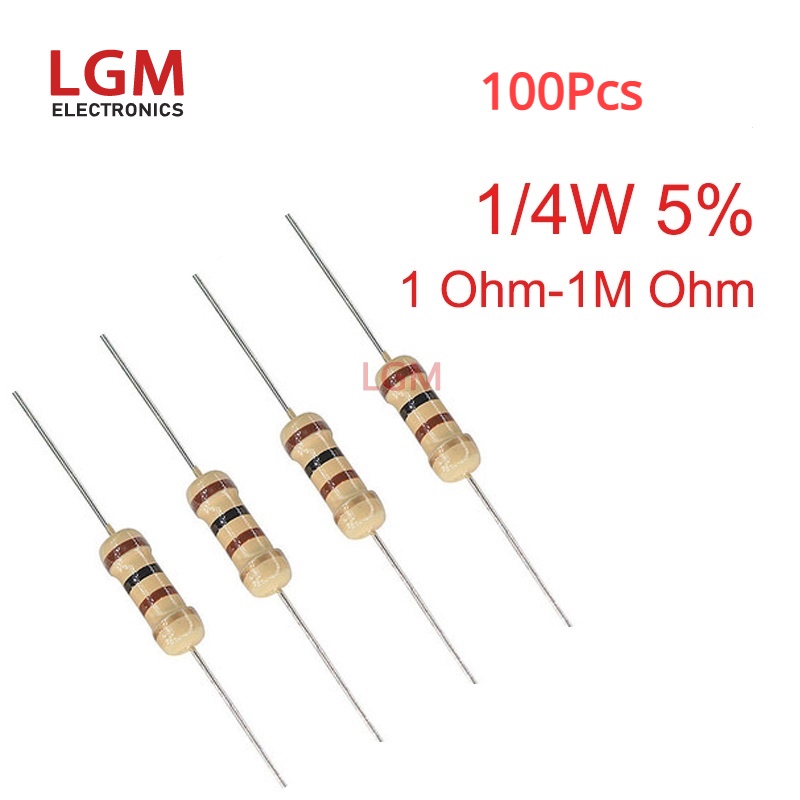 ตัวต้านทานฟิล์มคาร์บอน 5% 1/4W 0.25W 1R-1M 1R 10R 22R 47R 51R 100R 1K 2K 4.7K 10K 22K 47K 100K 100 ช