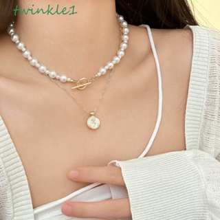 Twinkle1 สร้อยคอโชคเกอร์ สองชั้น ประดับไข่มุก ดอกไม้ หรูหรา สไตล์ฝรั่งเศส เครื่องประดับ สําหรับผู้หญิง