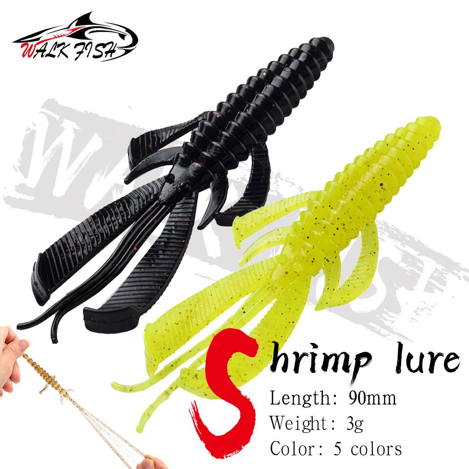 Walk FISH เหยื่อตกปลา TPR รูปกุ้ง และลูกพีช แบบนิ่ม ขนาด 90 มม. 3 กรัม 8 ชิ้น – โปรปัง