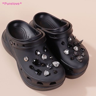 Purelove&gt; ใหม่ กระดุมคริสตัล รูปหัวใจ ดอกไม้ ลอกออกได้ สําหรับตกแต่งรองเท้า Croc Shoe Ch 1 ชุด