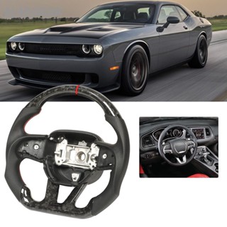 ALABAMAR พวงมาลัยคาร์บอนไฟเบอร์แห้งปลอมเปลี่ยนหนังสำหรับ Dodge Challenger Charger SRT HELLCAT 2015-2022