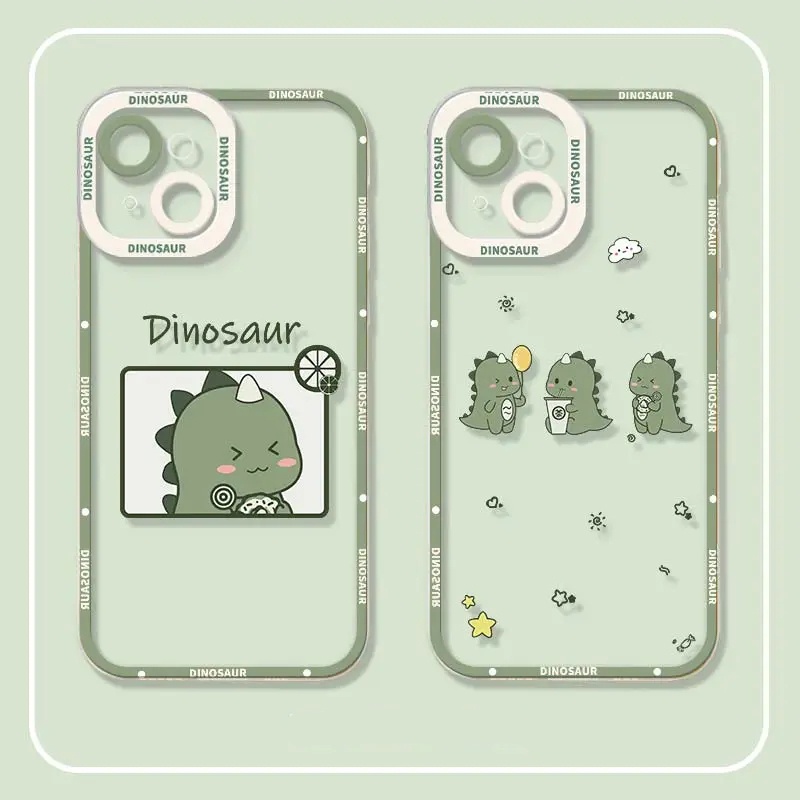 เคสโทรศัพท์มือถือ ซิลิโคน TPU ใส กันกระแทก ลายไดโนเสาร์น่ารัก สีเขียว สําหรับ iPhone 14 13 12 11 15 Pro Max 13 12 Mini 14 Plus X XS Max XR 7 8 Plus SE 2020