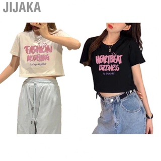 Jijaka Letter Print Graphic T Shirt  Breathable Elegant Short Sleeve Blouse Casual Fashionable  for Women for Dating Party