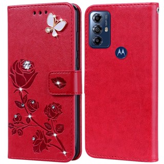 เคสโทรศัพท์มือถือหนัง ซิลิโคน พิมพ์ลายดอกกุหลาบ ลายนูน สําหรับ Motorola Moto G Play 2023