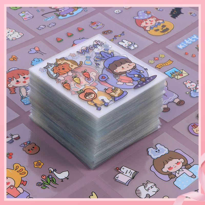 100 แผ่นสติกเกอร์บัญชี PET แบบไม่ซ้ำกันสติกเกอร์น่ารักเด็กสาวการ์ตูนสติกเกอร์กันน้ำน่ารัก