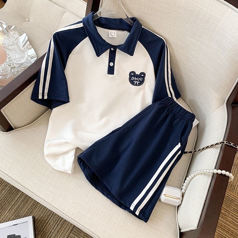 Xiao2 ชุดกีฬา เสื้อโปโลแขนสั้น กางเกงขาสั้น ทรงหลวม สไตล์ญี่ปุ่น สําหรับผู้หญิง สองชิ้น MC SVKD