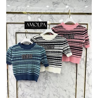 3สี ♥ เช็คสินค้าก่อนสั่ง สวยทุกวี MIU MIU KNITT เสื้อไหมพรม แขนสั้น มิวมิว ติดเพชร