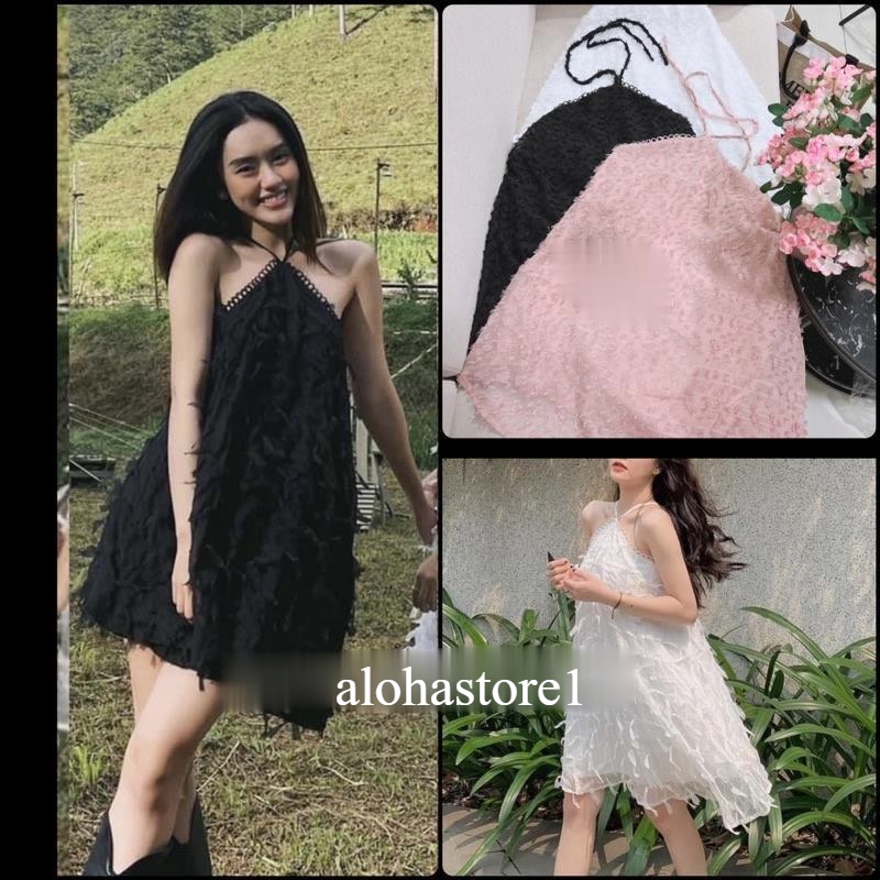 [WITH Padding] feather collar dress BBD dress HIDDEN FLOWER PANTS ชุดเดรสสายเดี่ยวขนนกเว้าหลัง เดรสค
