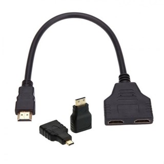 Xiwai HDMI เป็น HDMI คู่ ตัวเมีย Y ตัวแยกสวิตช์ ขยาย สายเคเบิลอะแดปเตอร์ พร้อมอะแดปเตอร์ MicroMini HDMI