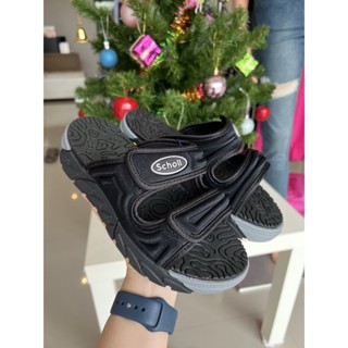 Scholl รองเท้าสกอลล์-ไซโคลน สีดำ/เทา Cyclone รองเท้าแตะสวม Unisex รองเท้าสุขภาพ เบา ทนทาน รหัส 1955