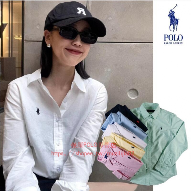 [โปรโมชั่นร้านใหม่] American POLO RL Love เสื้อฤดูใบไม้ผลิฤดูร้อน Oxford Spinning วัสดุ Pony Label เสื้อสีทึบสุภาพสตรีเสื้อแขนยาว OL เสื้อลําลองธุรกิจ