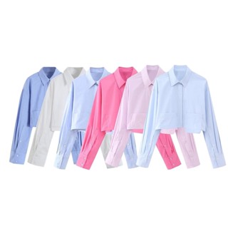 ขายส่ง เสื้อเชิ้ตแขนยาว Poplin ทรงหลวม อเนกประสงค์ 3404