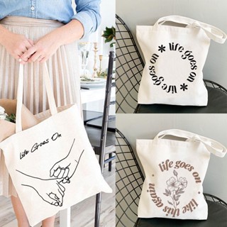 กระเป๋าช้อปปิ้ง ผ้าแคนวาส ลายการ์ตูนอนิเมะ Life Goes On Shopping bag Kpop น่ารัก