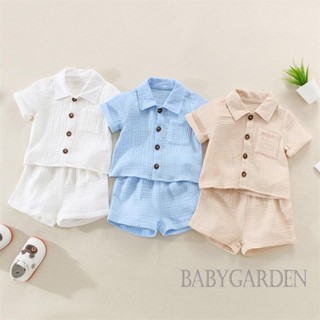 Babygarden-0-3 ปี ชุดเสื้อผ้าเด็กผู้ชาย สีพื้น เสื้อคอปก แขนสั้น + กางเกงขาสั้น