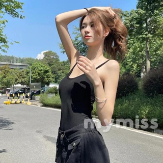 Mymiss1- ชุดจั๊มสูท แขนกุด เปิดหลัง สีพื้น แฟชั่นฤดูร้อน สําหรับผู้หญิง