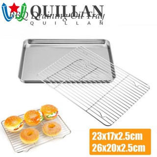 Quillan ถาดสเตนเลส ทรงสี่เหลี่ยมผืนผ้า 2 ขนาด ระบายน้ํามัน สําหรับย่างบาร์บีคิว